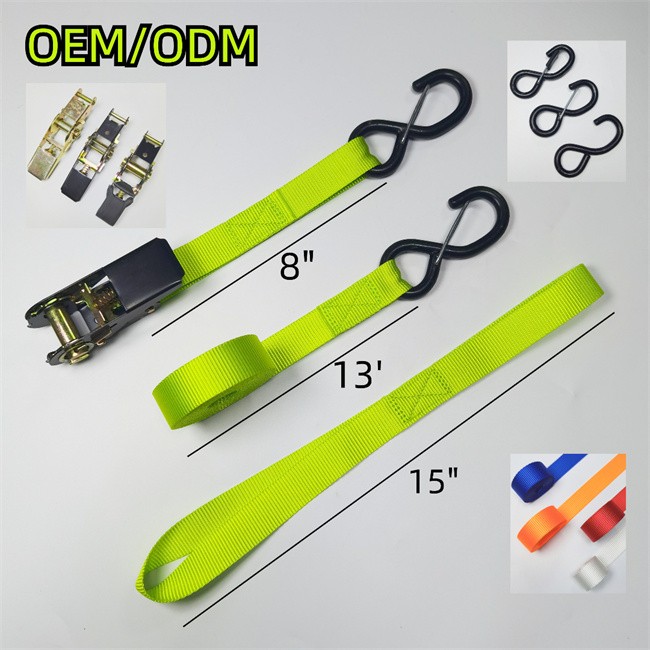 Heavy Duty Green Motorcycle Ratchet Straps with Hooks 011